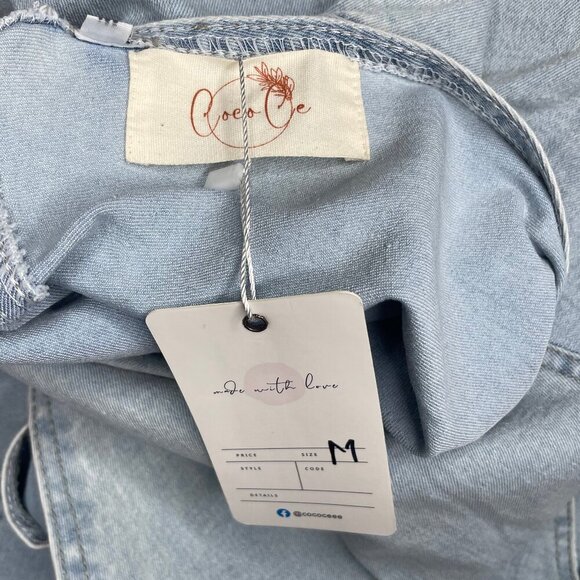 Coco Ceee Blue Denim Romper Button Accent with Pockets Romper Size Med Going Out - Picture 11 of 12